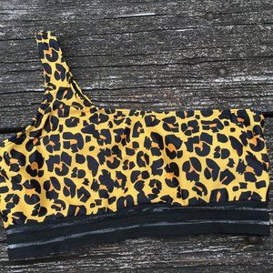Shein Women's Leopard Print Mesh Trim One Shoulder Bikini Top Size 0XL